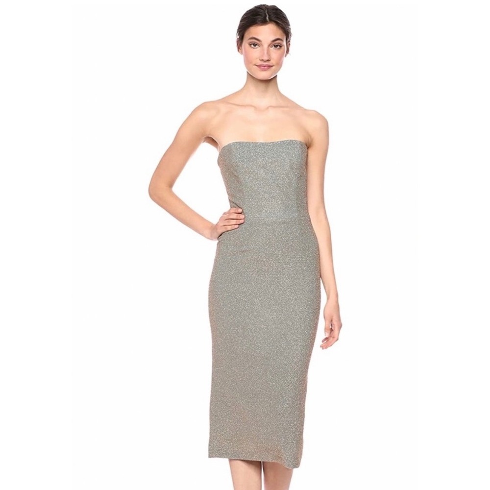 Dress‎ The Population Claire Strapless Midi Dress Champagne Shimmer Large